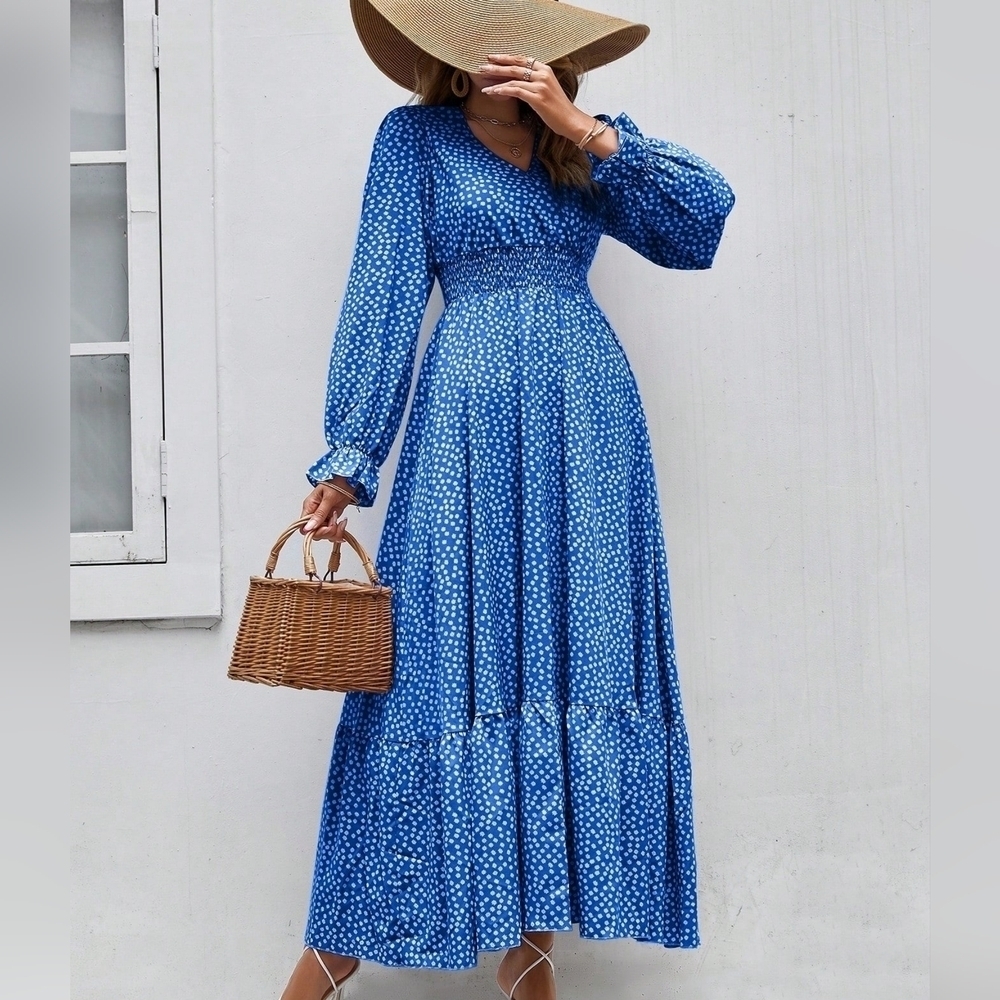 Floral Print Flounce Sleeve Ruffle Hem Dress - Picture 4 of 4